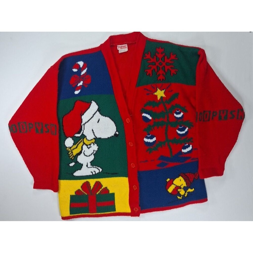 Vintage Snoopy And Friends Peanuts Christmas Button-down Sweater Cardigan Md